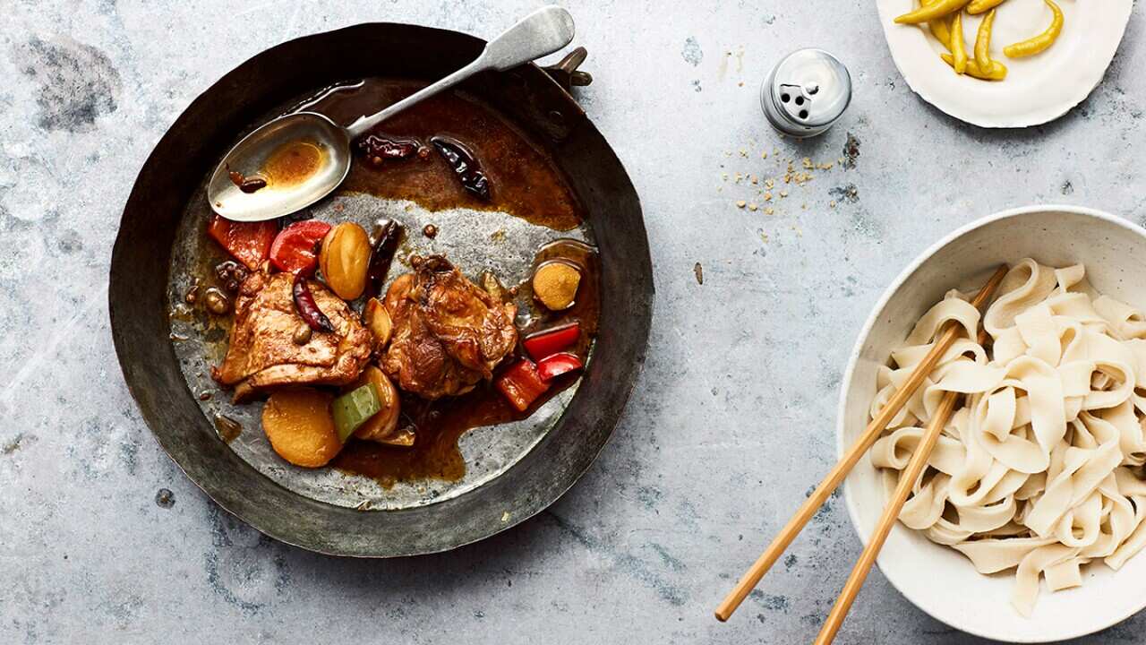 Big plate chicken with hand-cut noodles