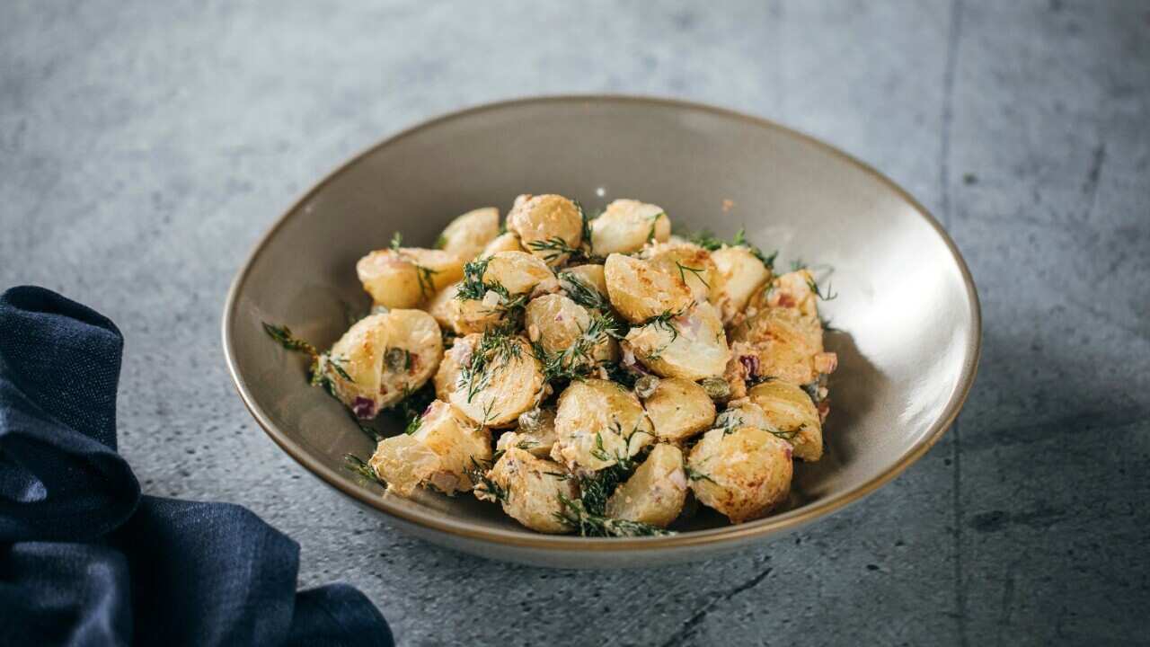 Australian native smoked eel potato salad