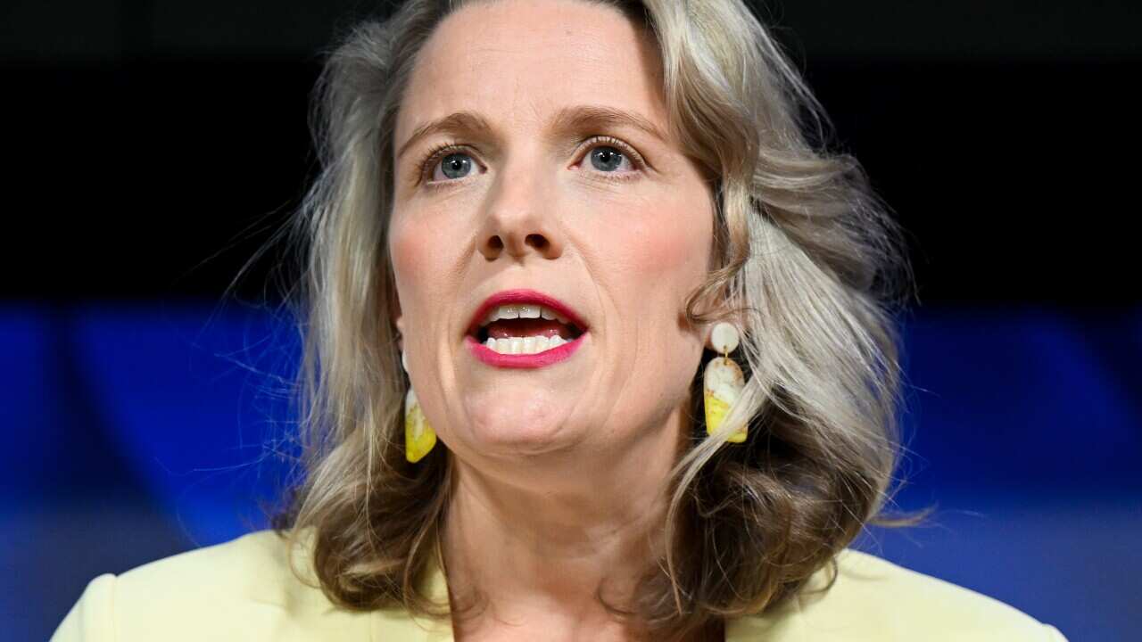 Home Affairs Minister Clare O'Neil addresses the National Press Club in Canberra.