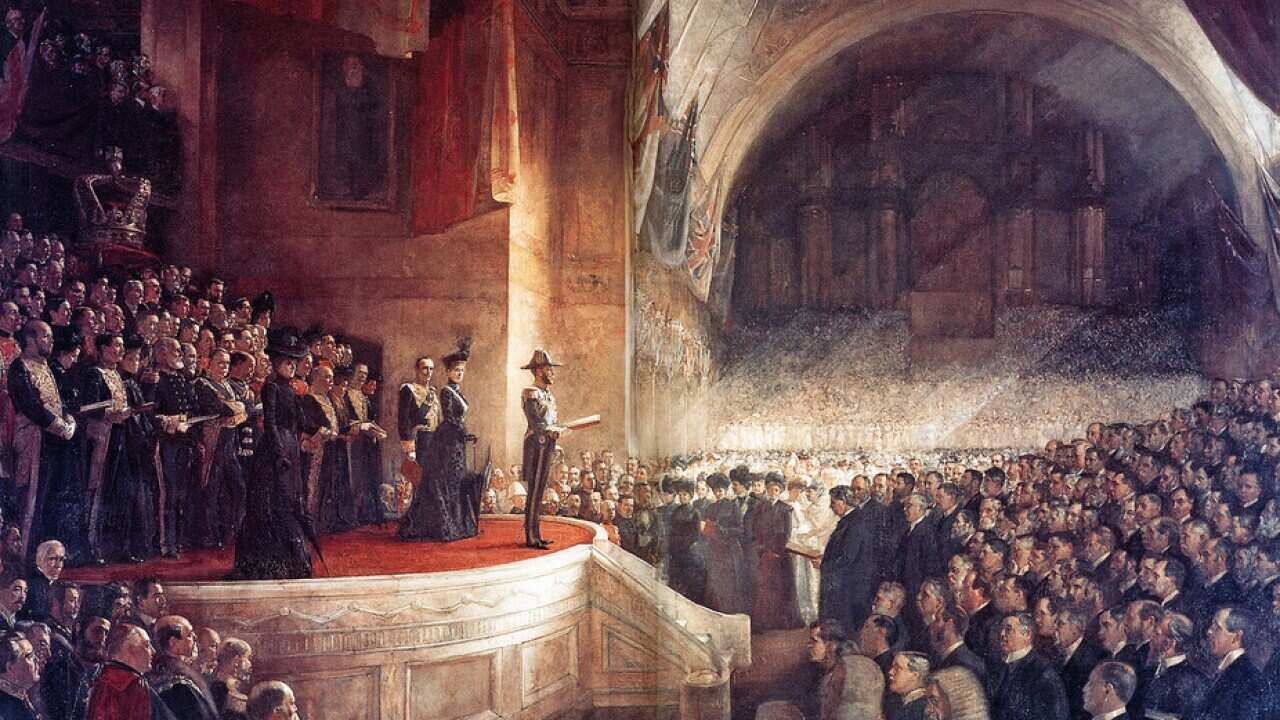 ‘Opening of the first parliament’.