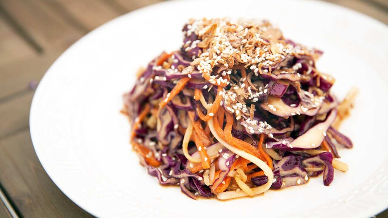 Prosperity slaw with tahini dressing