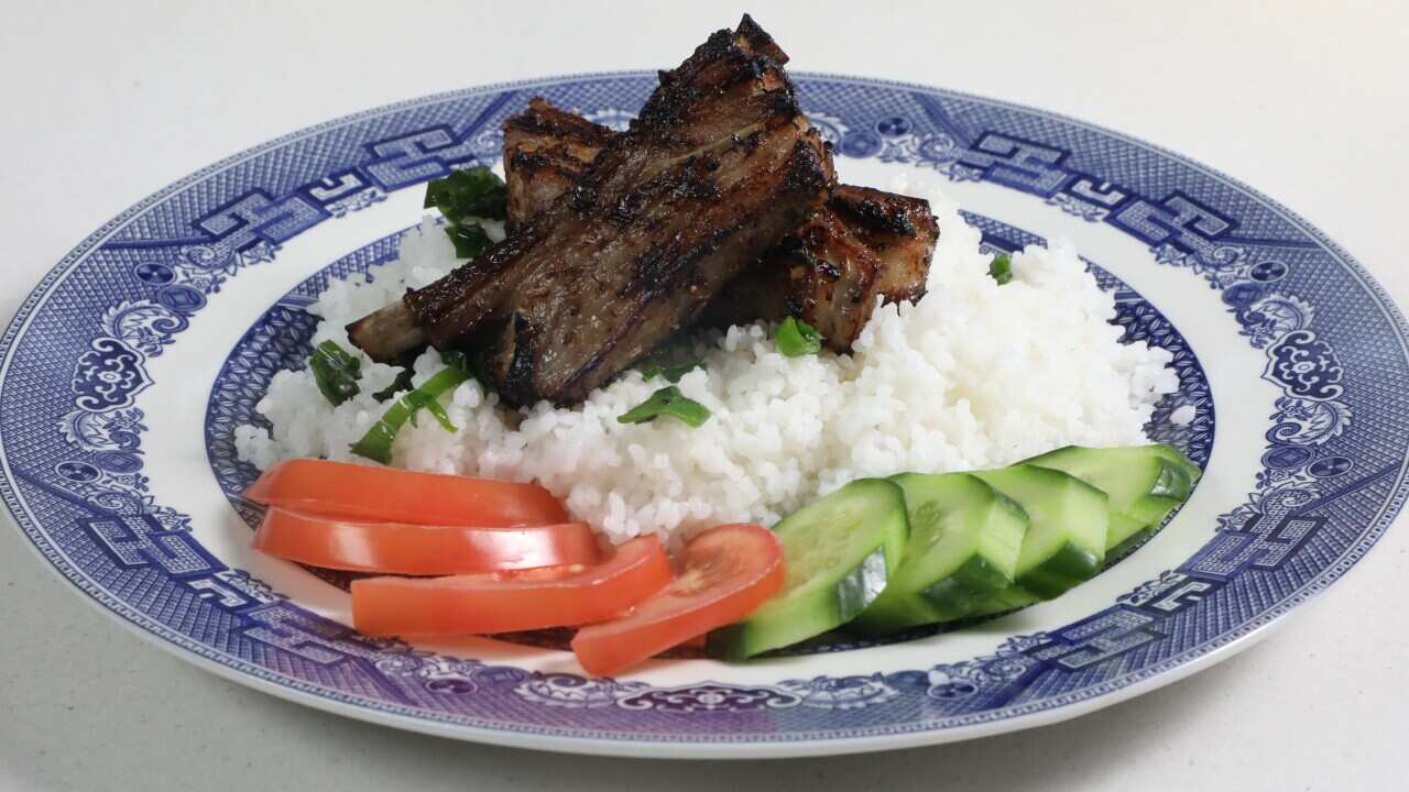 Vietnamese broken rice with lamb ribs (com tam suon cuu)