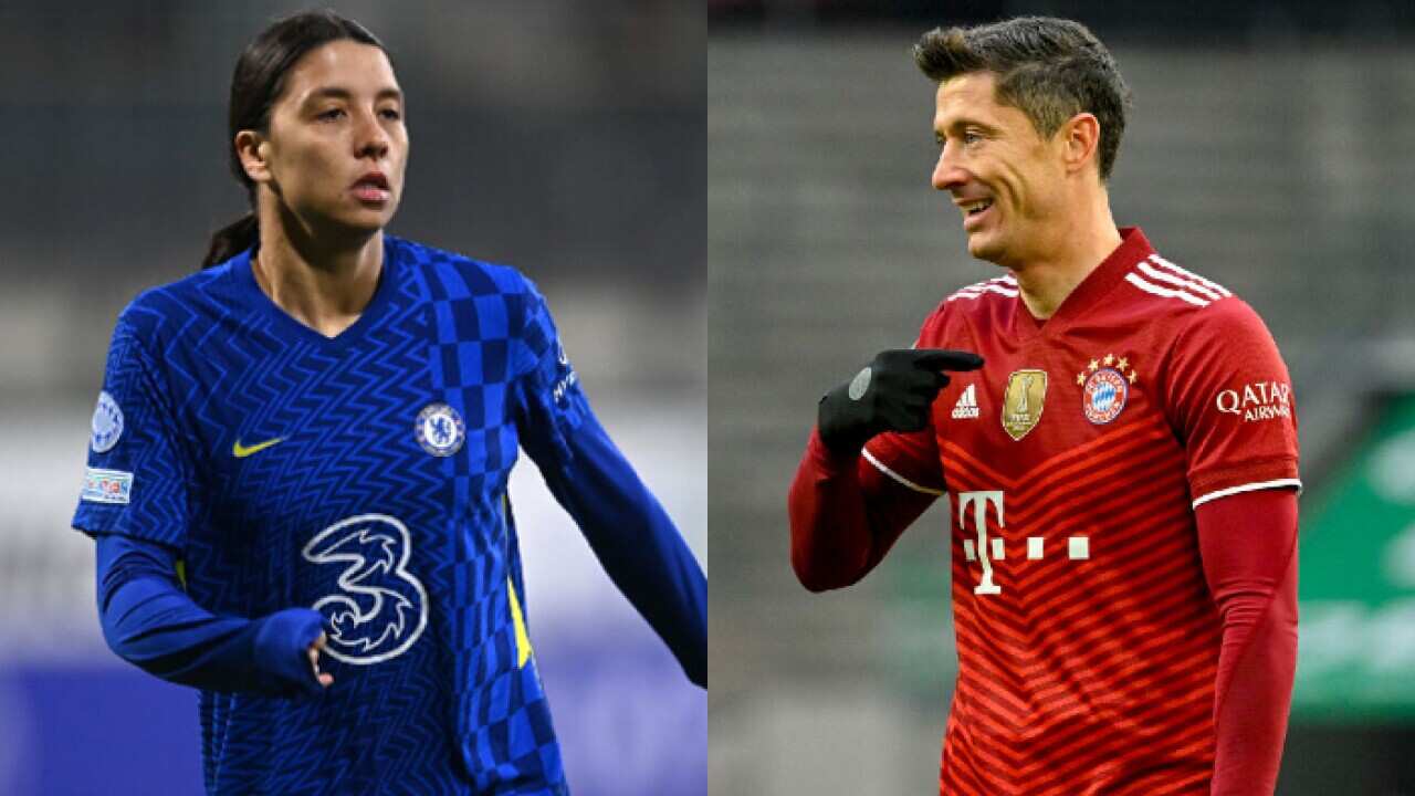 Chelsea's Sam Kerr and Robert Lewandowski of Bayern Munich