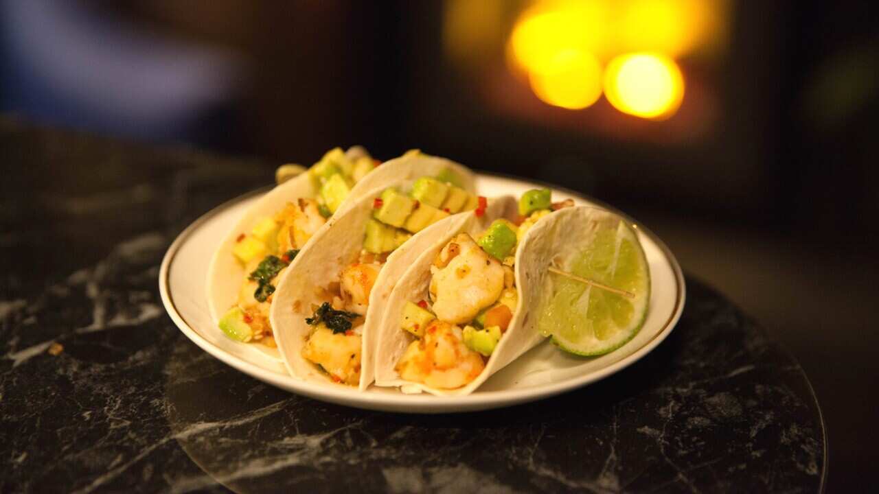 Prawn tacos with avocado and chilli salsa