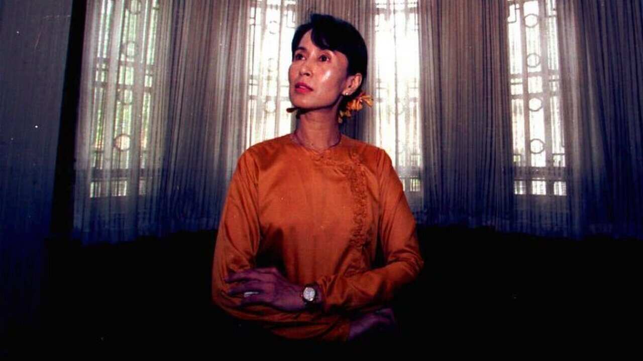 Aung San Suu Kyi at her residence in Rangoon, Burma