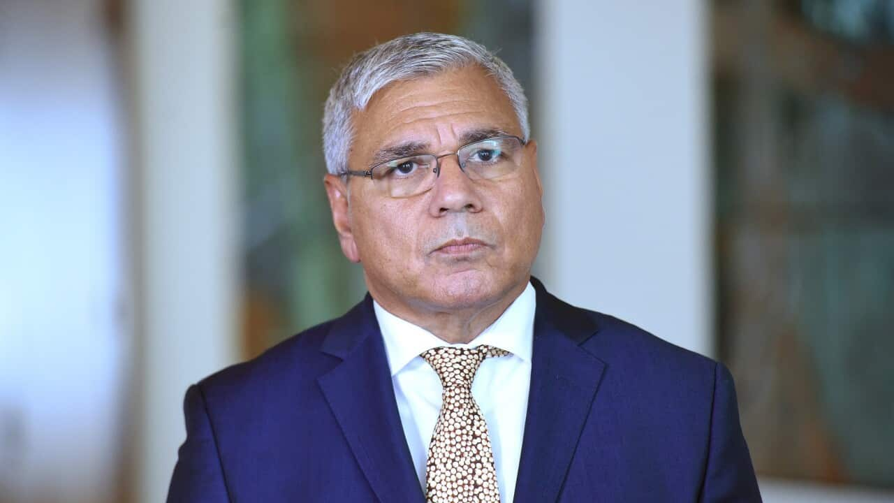 Australian Aboriginal leader Warren Mundine speaks at a press conference at Parliament House in Canberra on Wednesday, Oct. 14, 2015. (AAP Image/Mick Tsikas) NO ARCHIVING