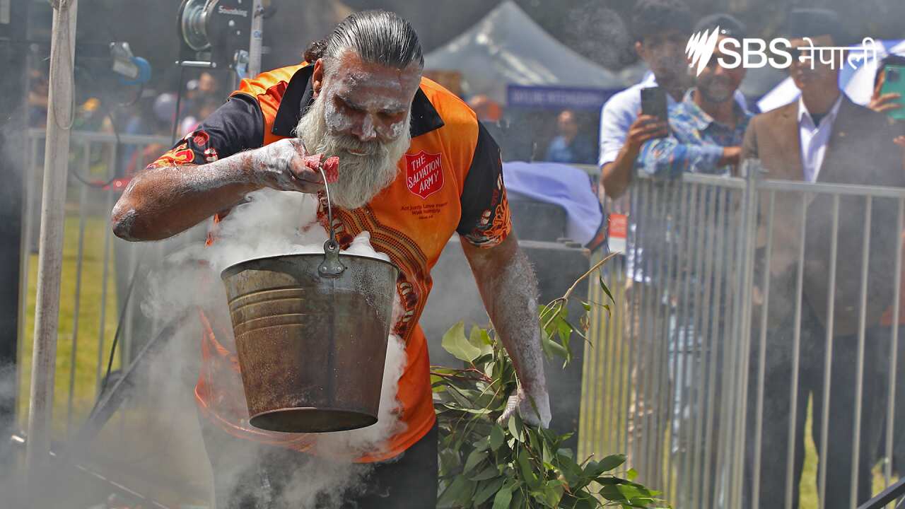 Uncle John Dixon performed the first smoke ceremony in a Nepali event at Nepal Festival 2022 in Burwood, Sydney.