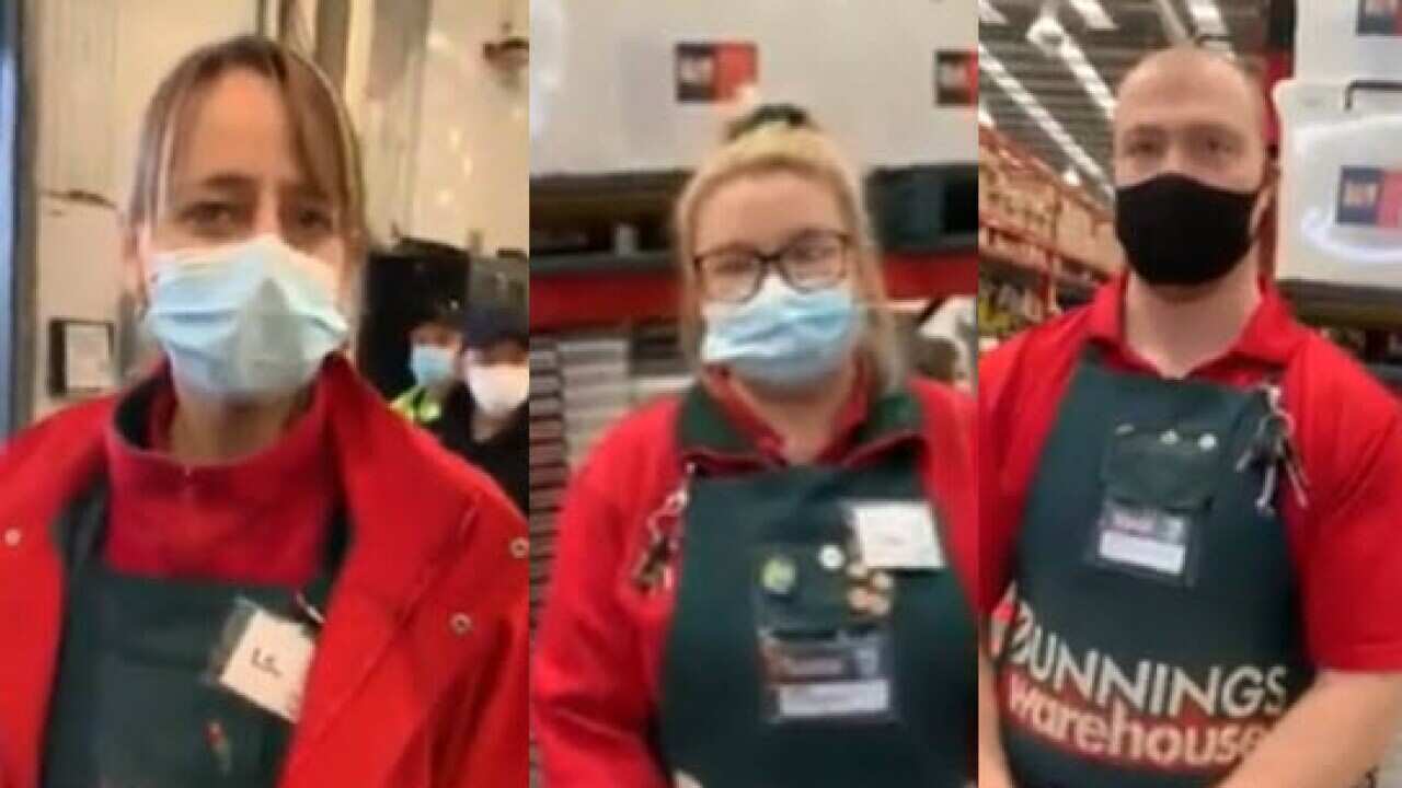 The woman filmed three Bunnings employees asking her to wear a face mask.