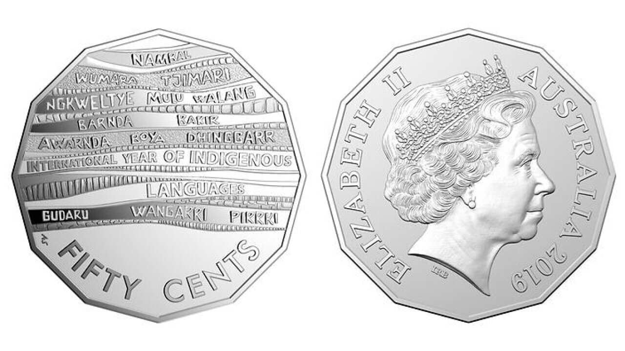 The newest 50 cent coin with 14 Indigenous words on it