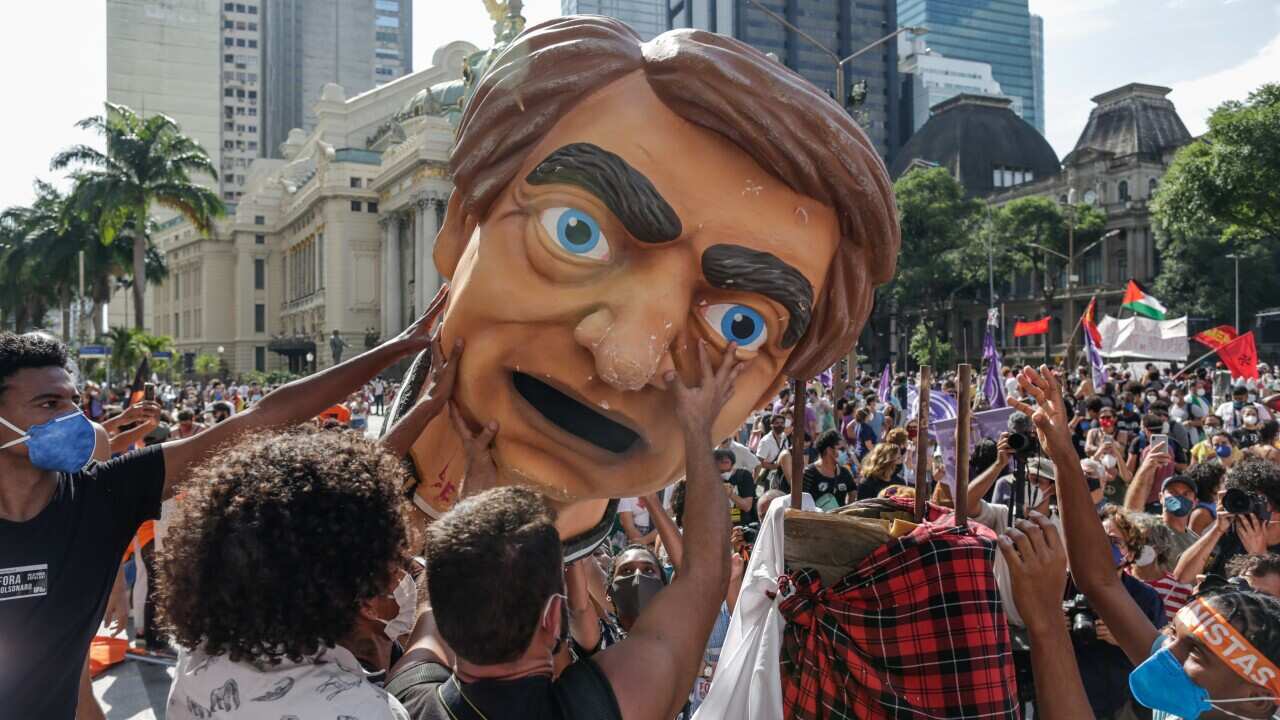 Protesters at the anti-Bolsonaro demonstration in Rio de Janeiro, Brazil, 29 May 2021. 