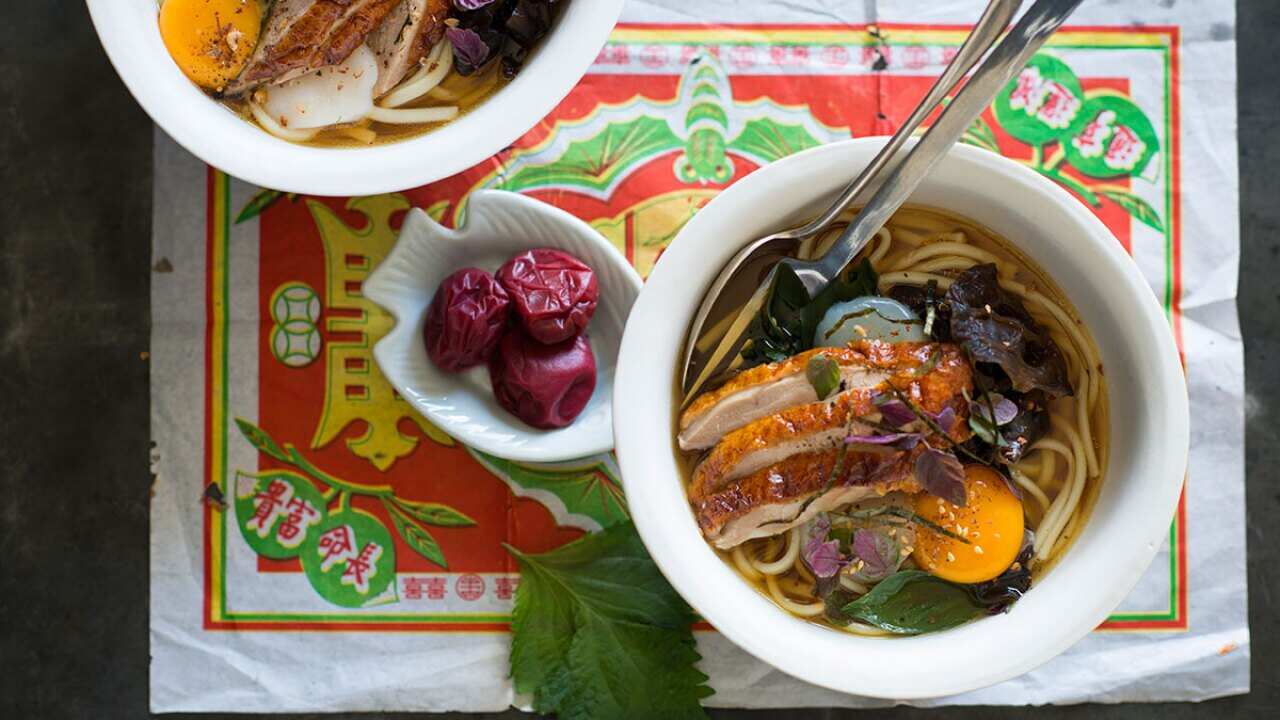 Duck and scallop ramen 