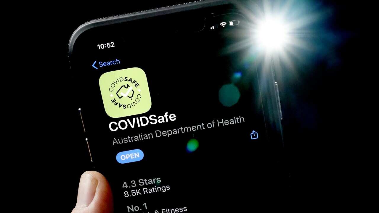 An iPhone displays the CovidSafe app released by the Australian government on Tuesday, April 29, 2019. 