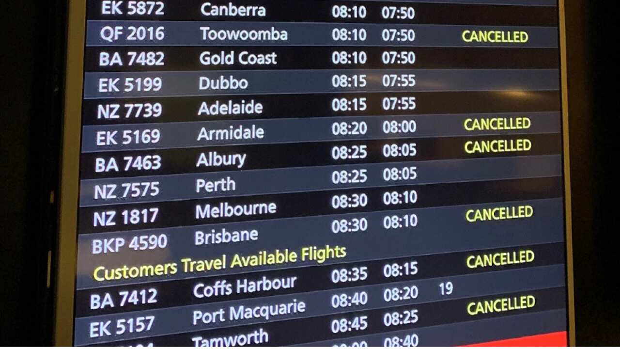 flight cancelled sydney rain