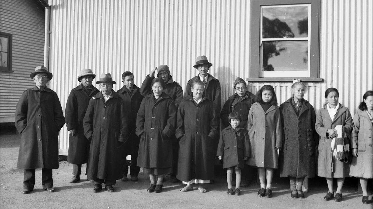 Japanese civilian internees at Tatura (Photo courtesy of the Australian War Memorial) 