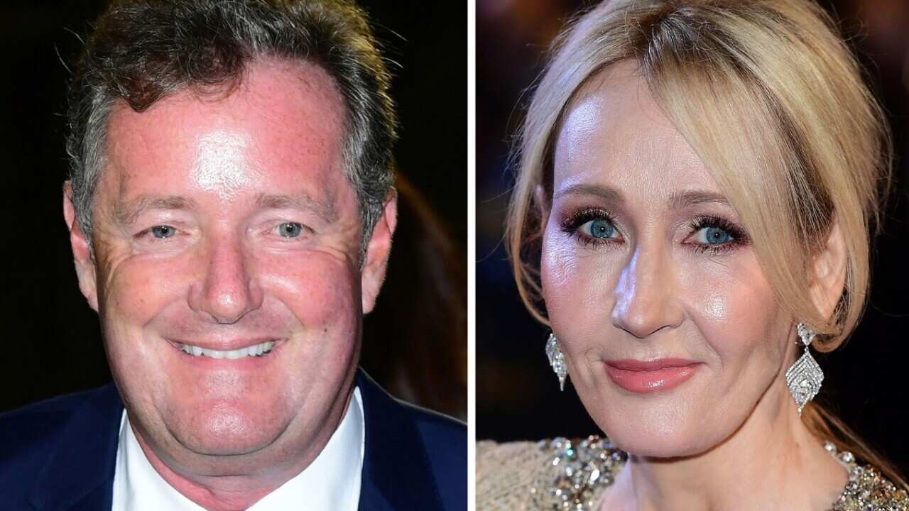 Undated file photos of Piers Morgan and JK Rowling became embroiled in a Twitter row 