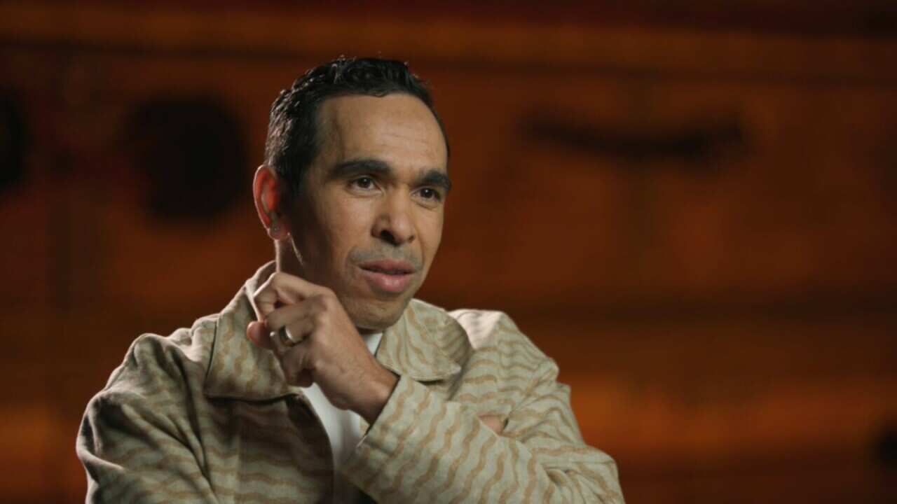 Former AFL Player Eddie Betts speaking on the set of 'Living Black'