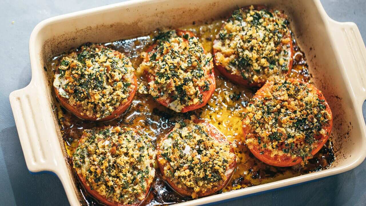 Baked heirloom tomatoes