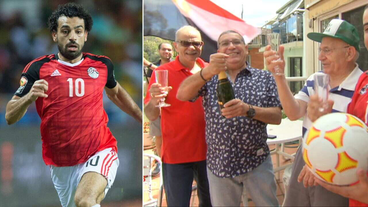 Mo Salah, left, and some of Australia's Egyptian community.