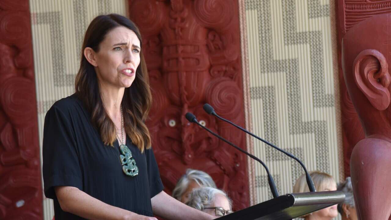 New Zealand Prime Minister Jacinda Ardern speaks during 2021 Waitangi Day commemorations in Waitangi, New Zealand.