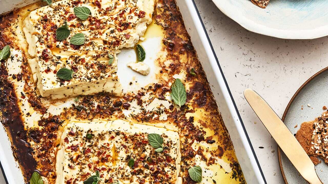 Baked feta with chilli, honey and thyme