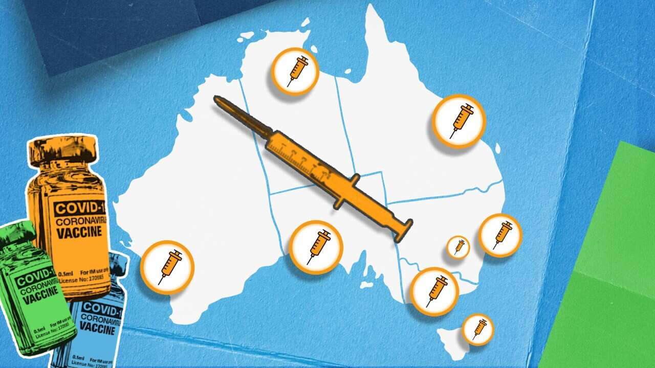 Artwork showing map of Australia and syringe icons.