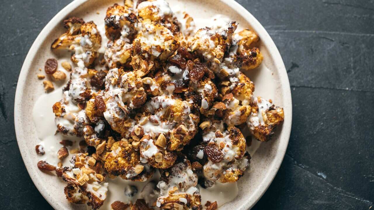 Roast cauliflower with tahini dressing