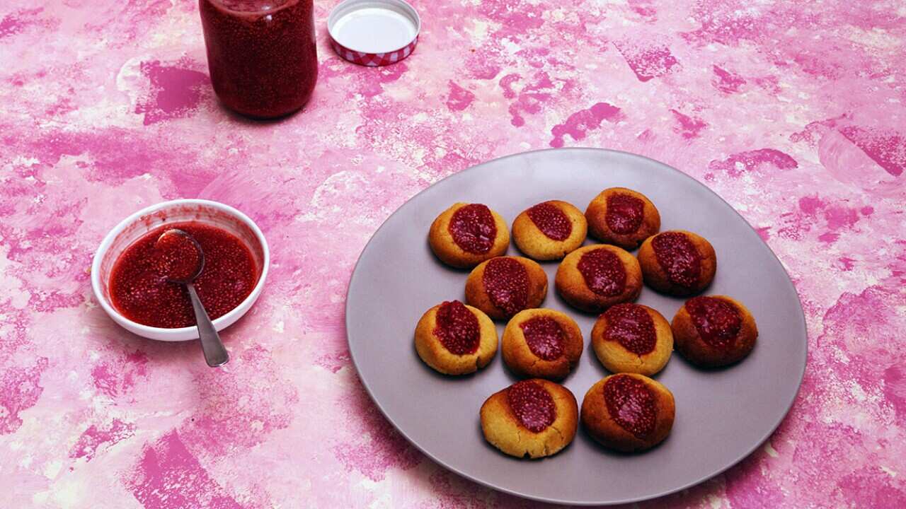 Gluten-free thumbprint cookies with chia jam