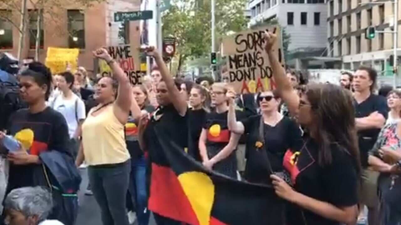 More protests outside Seven News studios.