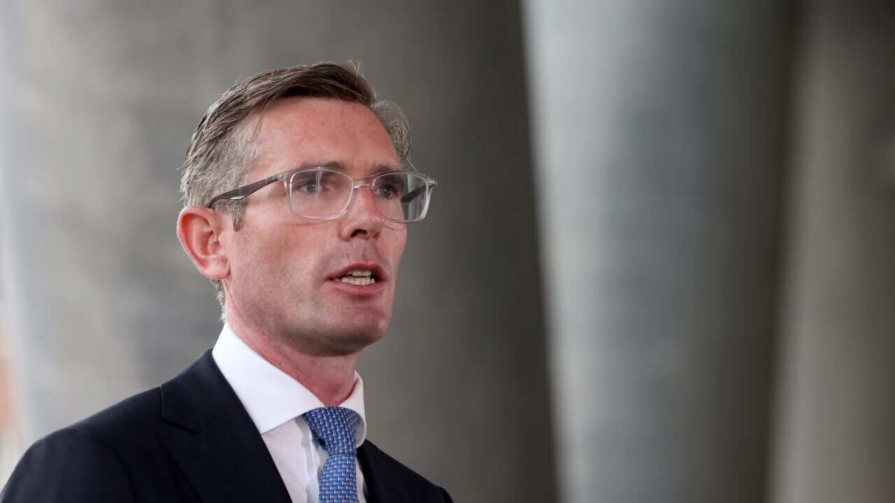 NSW Premier Dominic Perrottet pictured during a press conference at NSW Health Headquarters in St Leonards, Sydney, Monday, January 24, 2022. (AAP Image/Damian Shaw) NO ARCHIVING