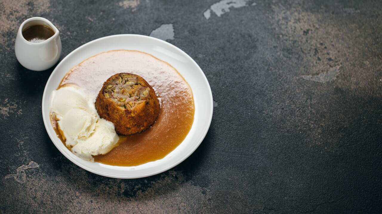 Sticky banana and white chocolate puddings with butterscotch sauce