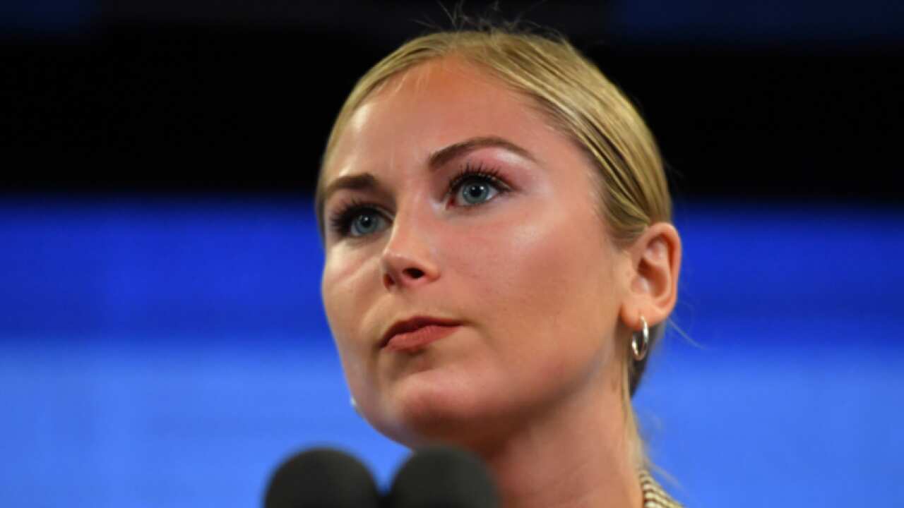 Sexual assault survivor and Australian of the Year Grace Tame during her Press Club address. 