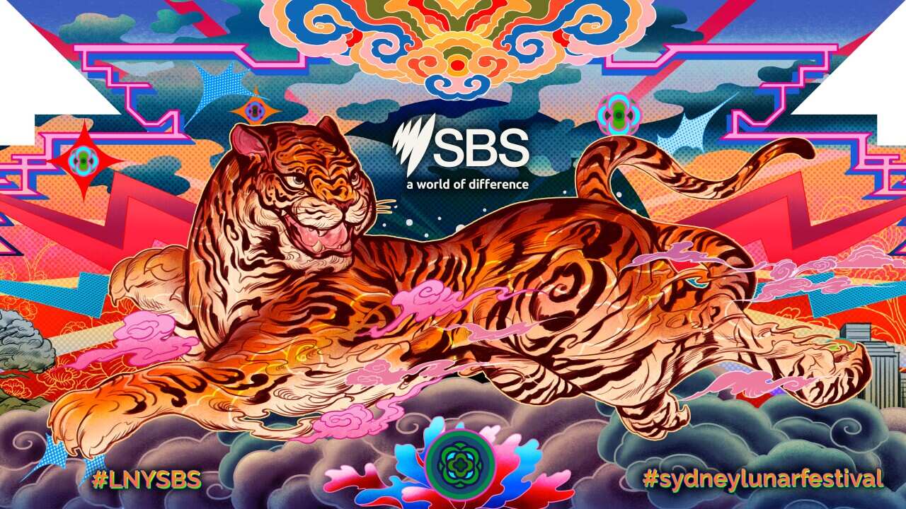 The front graphic of the SBS Lunar New Year 2022 Tiger installation by Chris Yee.