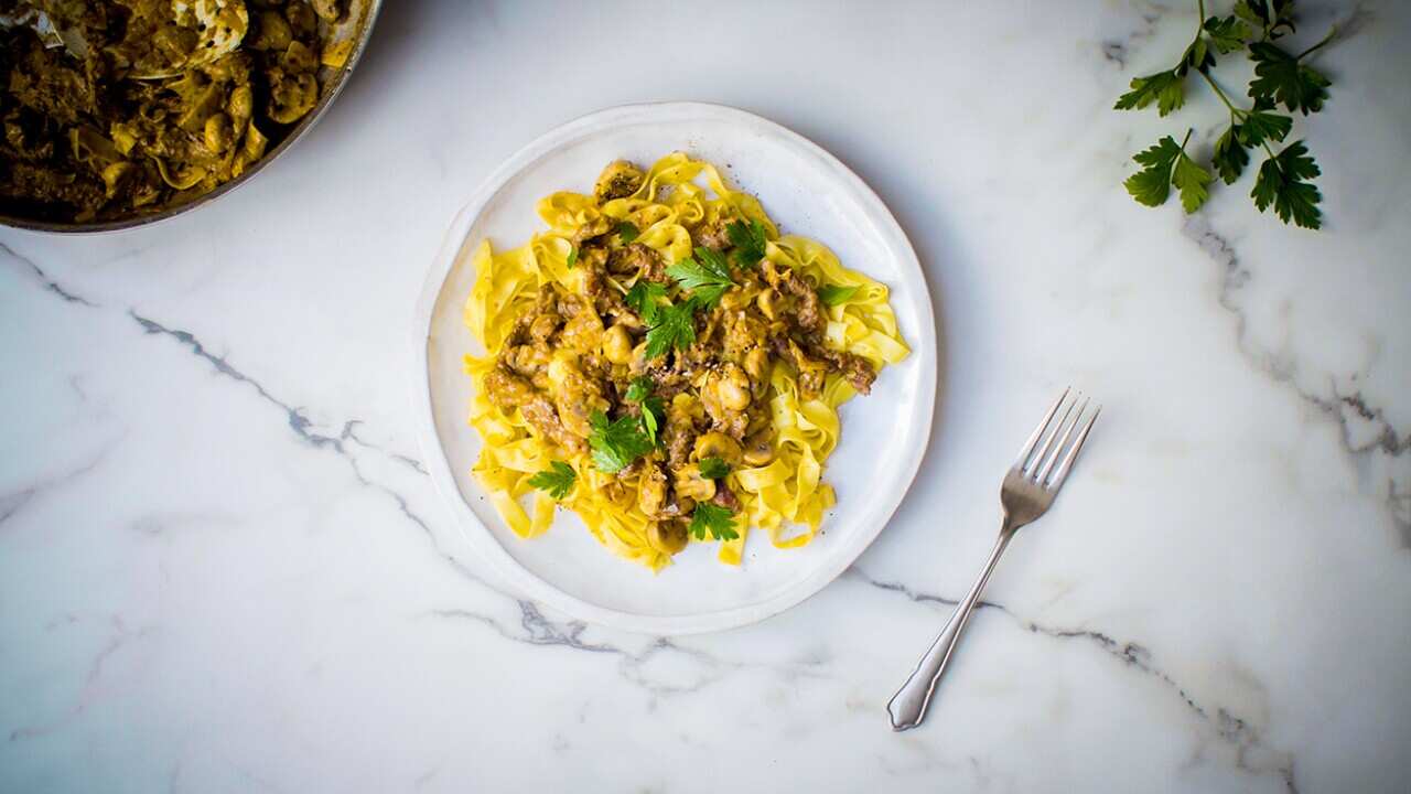 Beef stroganoff with tagliatelle