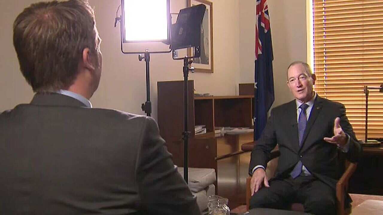 Senator Anning speaking to SBS News