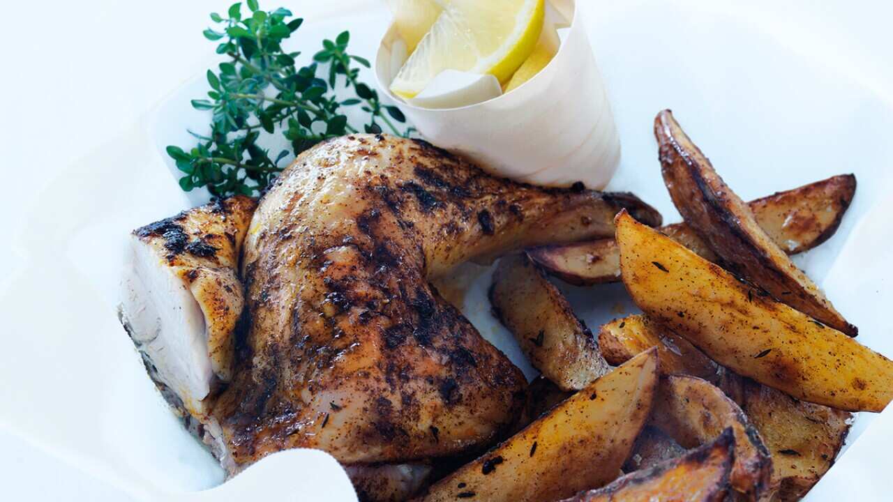 Speedy roasted chicken and chips