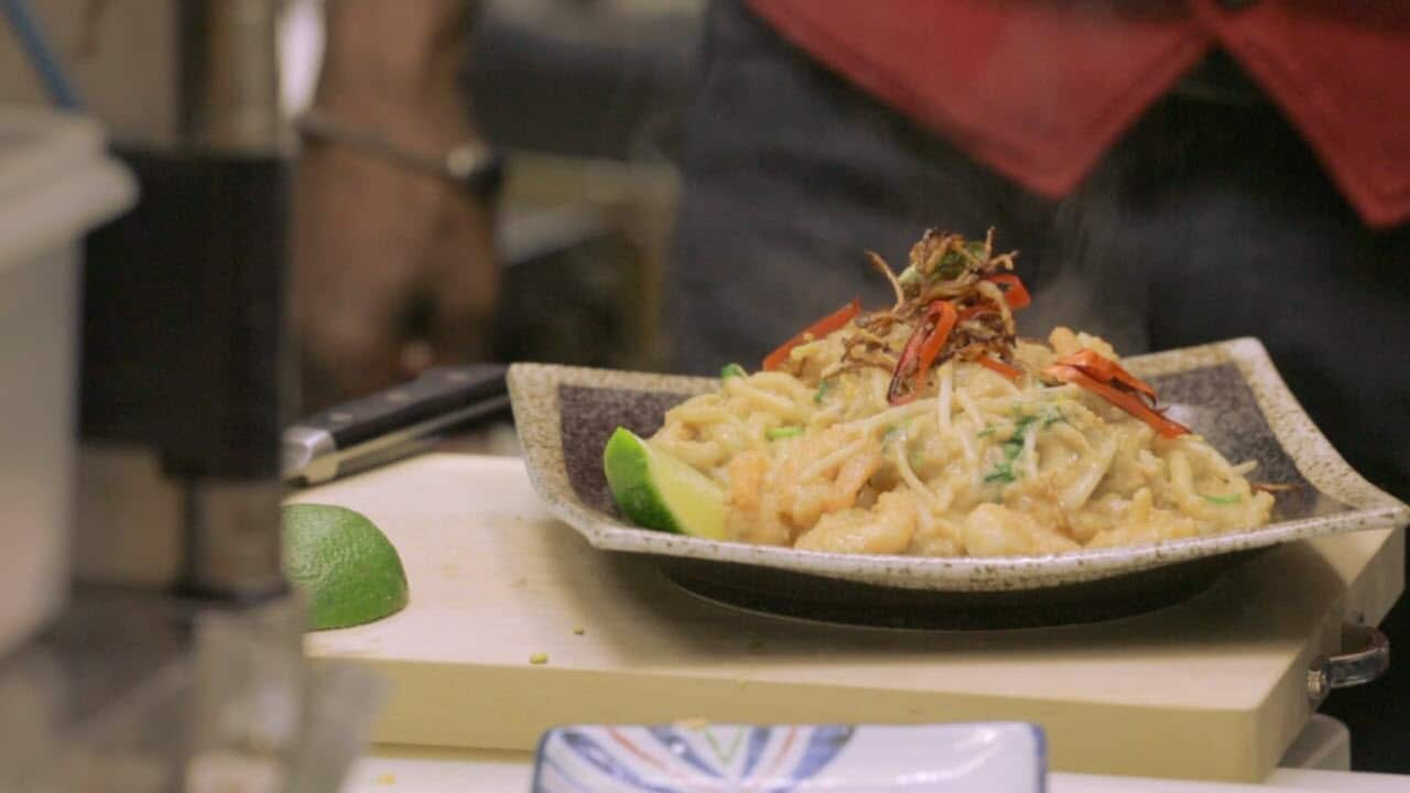 Prawn and peanut pan-fried udon