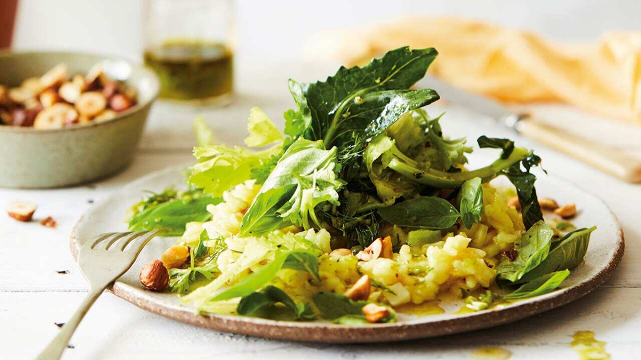 Stem leaves risotto