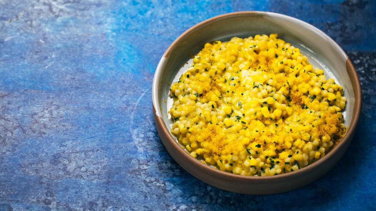 Fregola, corn and bottarga