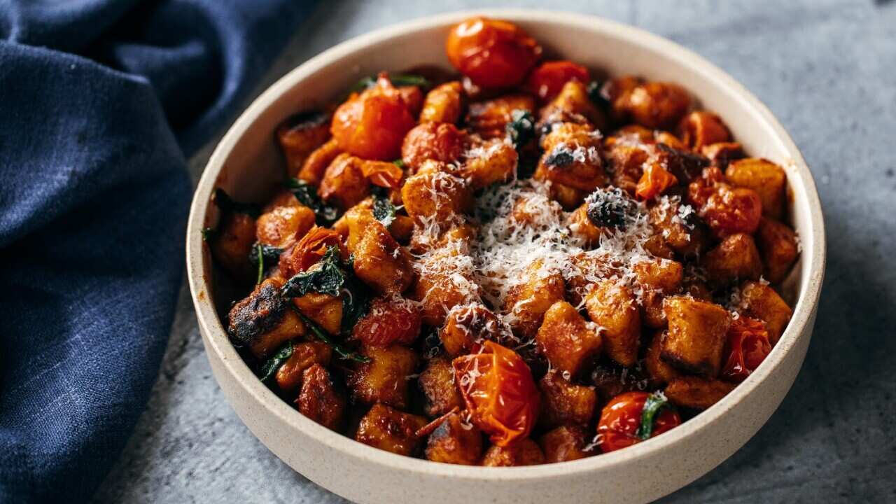 Pan-fried gnocchi with miso butter and cherry tomatoes