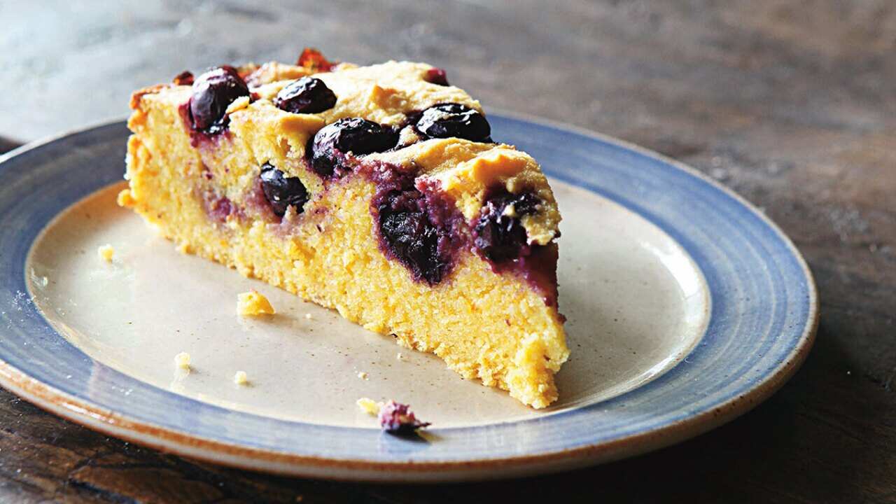 St Clements polenta cake with blueberries