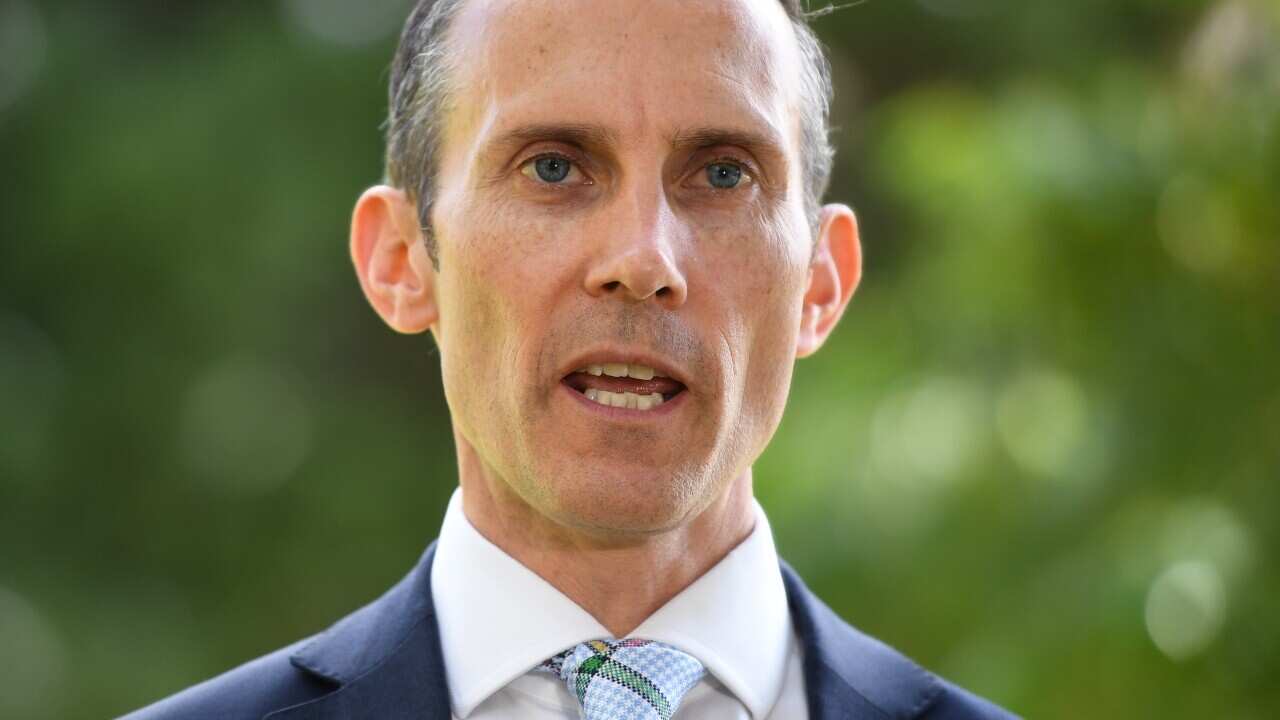 Labor's assistant treasury spokesperson Andrew Leigh, wearing a suit and tie, is seen speaking.