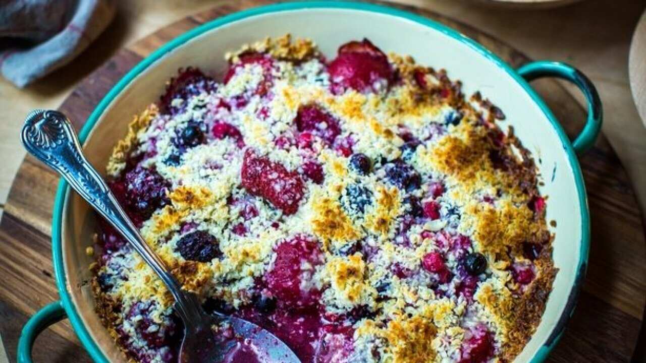 berry and white chocolate bake