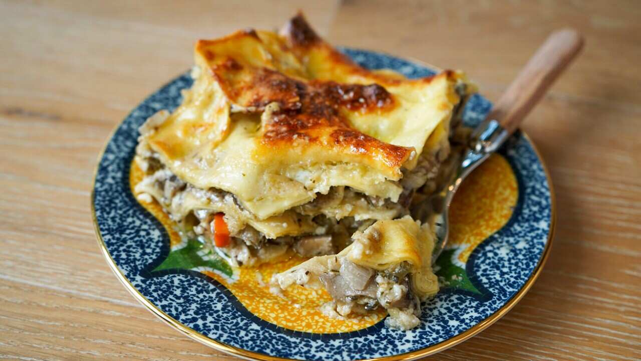 Bacon and mushroom lasagne