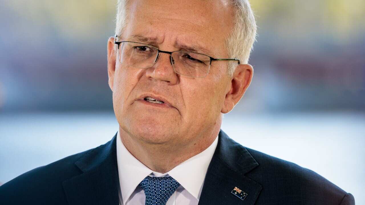 Prime Minister Scott Morrison is seen speaking.