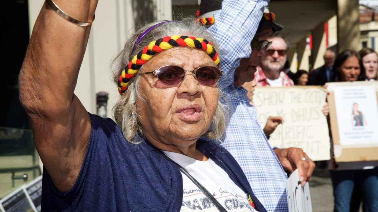 Carol Roe, grandmother of Ms Dhu outside the coroner's court in Perth last year.