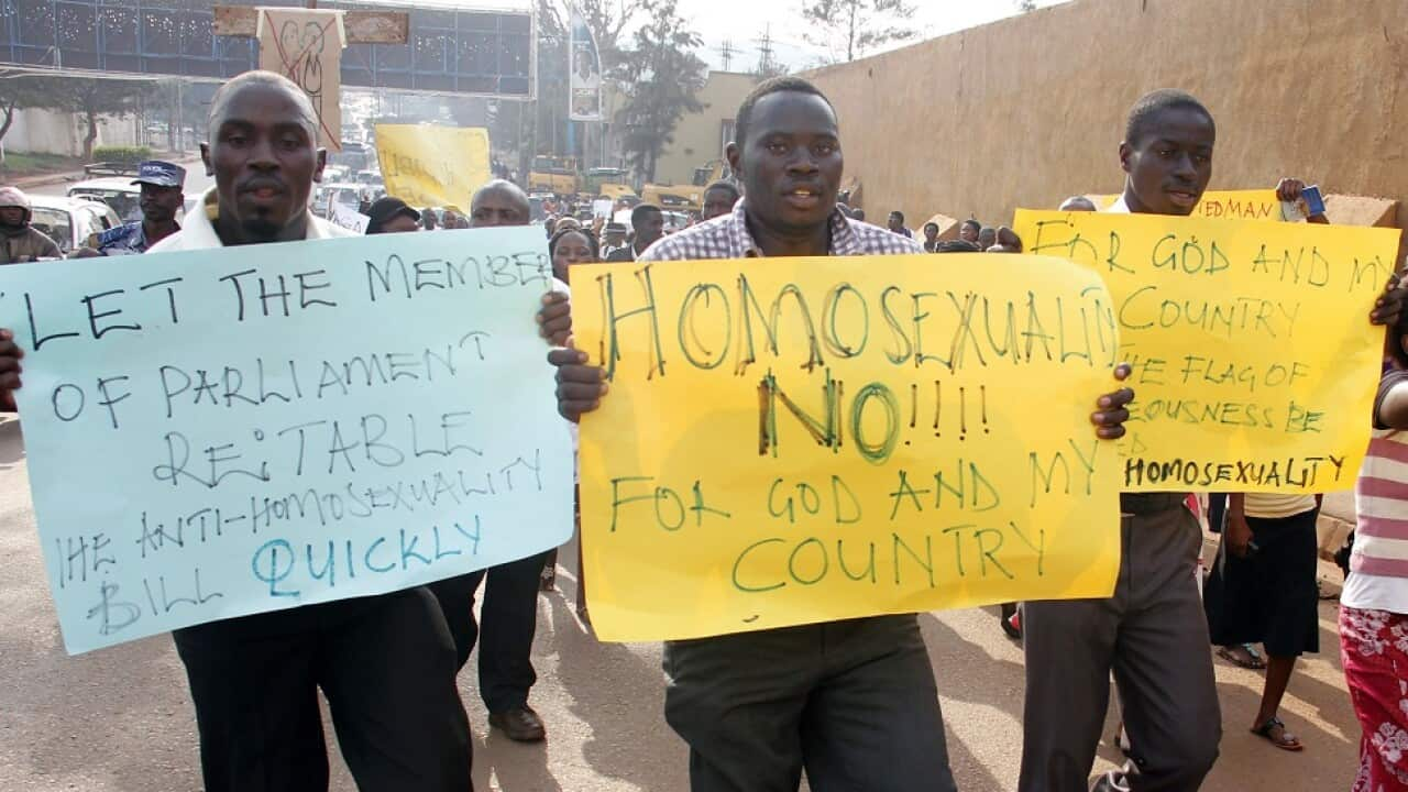 Anti-Homosexual activists march on the streets of Kampala the last time the bill was debated.