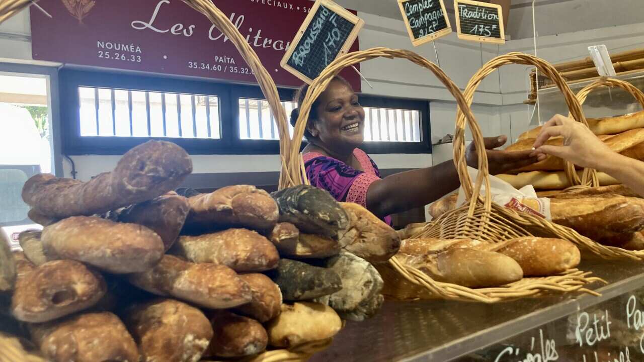 A boulangerie at Port Moselle markets in Noumea - a French territory in the Pacific where fresh bread is life. 