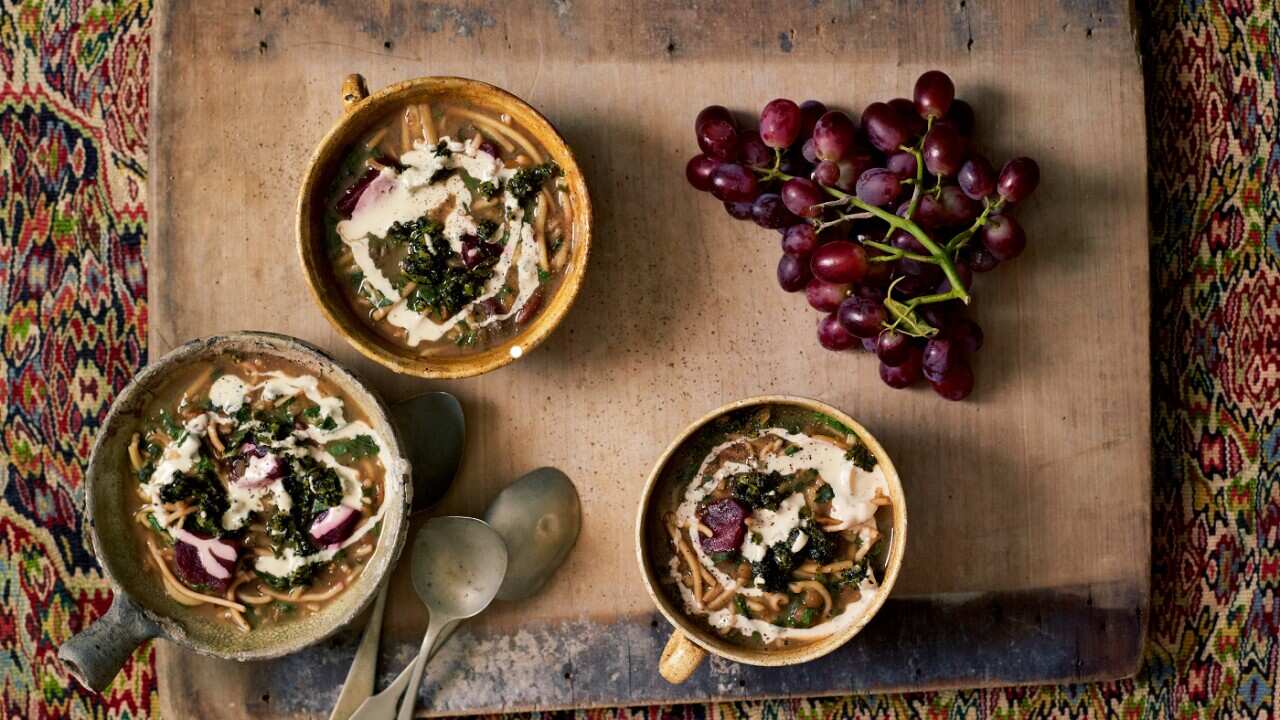 Vegetable and noodle soup (ash-e reshteh)