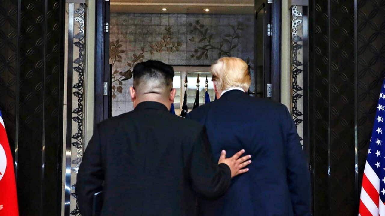 US President Donald J. Trump (R) and North Korean Chairman Kim Jong-un (L) DPRK-US summit.