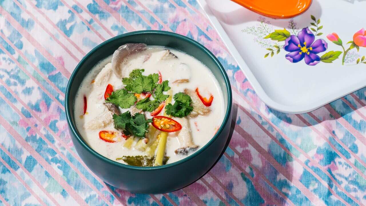 Chicken coconut soup (tom kha gai)